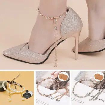 Цепочка на щиколотке, жемчужная цепочка, ножные браслеты, удерживающие лодыжки, Жемчужная лента на каблуке, Цепочка на высоком каблуке, ремешки для обуви на высоком каблуке, женские шнурки