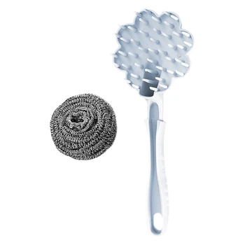 Щетка для мытья посуды со стальным шариком на длинной ручке, Съемный инструмент для чистки плиты, Экономия труда при мытье кастрюль