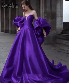 Элегантные фиолетовые вечерние платья с короткими рукавами, атласные платья для выпускного вечера трапециевидной формы в виде сердца, Свадебное платье для гостей, одежда для вечеринок