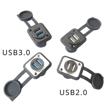 2-луночное водонепроницаемое прямое стыковое соединение USB 3.0-2.0 с модулем разъема адаптера для панели, закрепленного винтом, черного и серебристого цветов