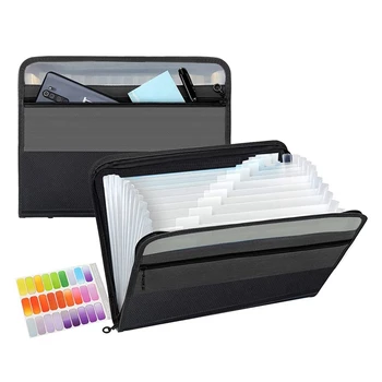 2X 13 карманов, расширяющаяся папка для файлов, пластиковый бумажник для документов формата А4, органайзер для стационарного хранения в личном кабинете (черный)