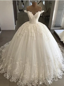 Fansmile Vestido De Noiva Винтажное Кружевное Бальное Платье Свадебные Платья 2023 Плюс Размер Свадебный Тюль Mariage FSM-301T