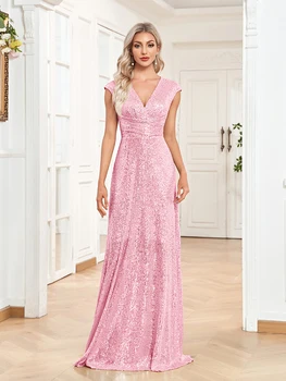 Lucyinlove Элегантные вечерние платья Русалки с V-образным вырезом и блестками, длинное роскошное розовое коктейльное платье для подружек невесты на выпускной 2024 года, платье