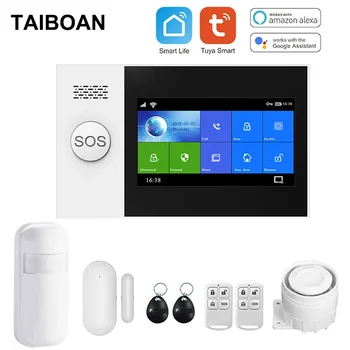 TAIBOAN Tuya WIFI GSM Сигнализация PG107 Alarm Host Умный Беспроводной Домашний Комплект Охранной Сигнализации PIR Дверной Датчик Комплекты Безопасности