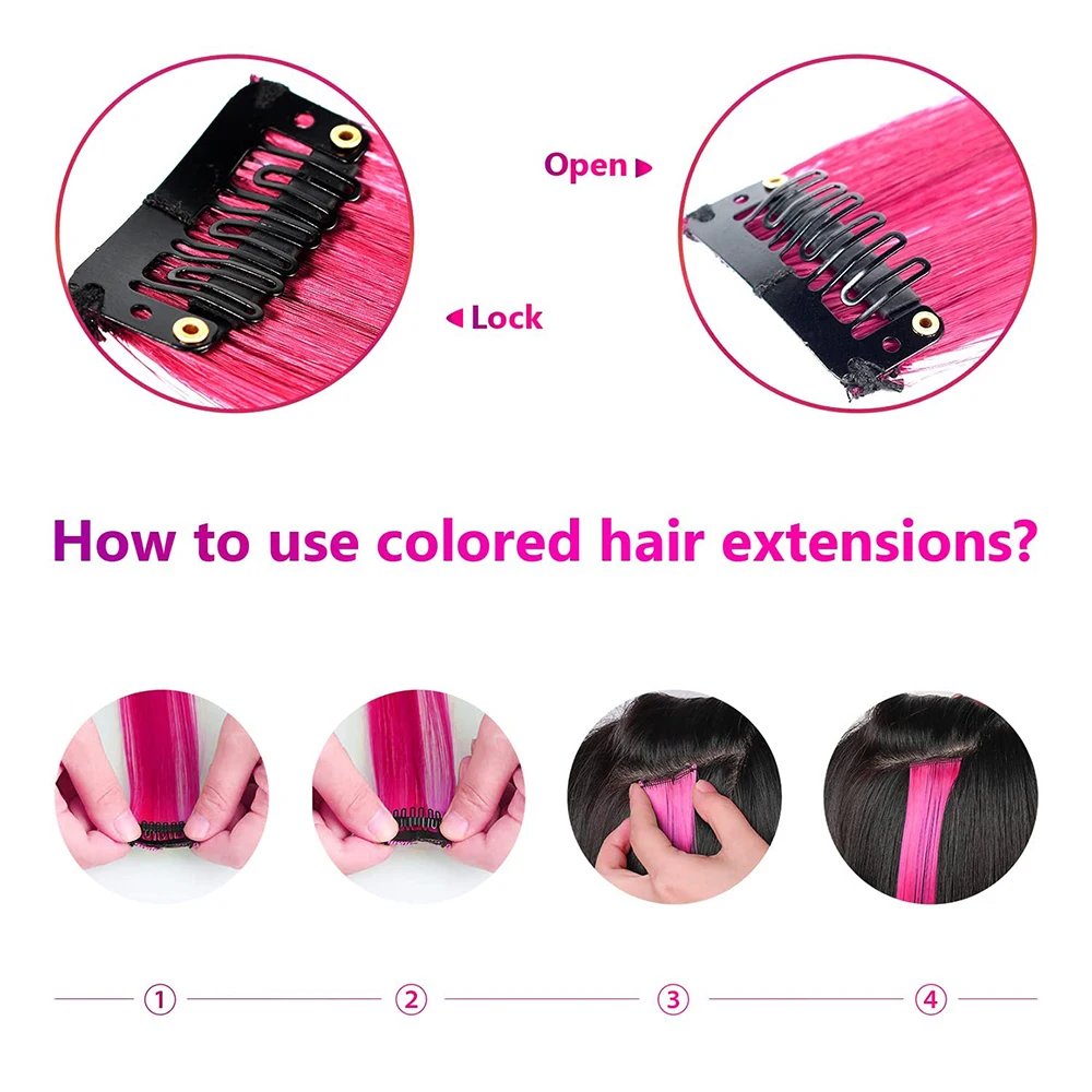 10шт 20-дюймовых цветных наращенных волос на Хэллоуин, многоцветные вечерние заколки для наращивания синтетических волос для женщин