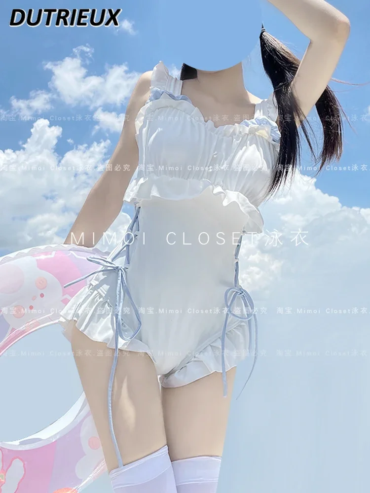 Милая девушка, белый купальник в японском стиле Pure Desire, купальники из приморской горячей весны, женский тонкий купальник без рукавов