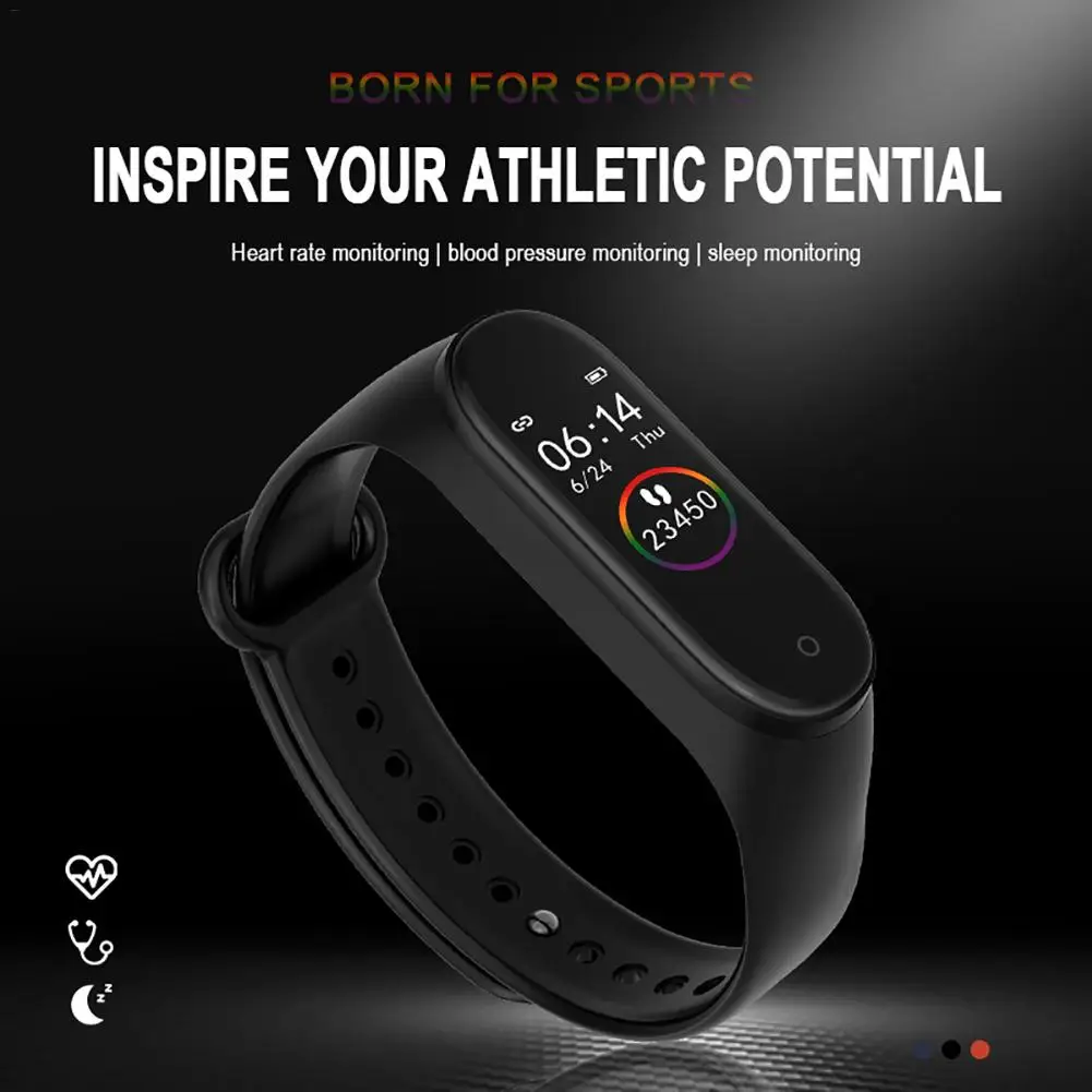 Смарт-часы M4 Smart Band с цветным экраном 0,96 дюйма, водонепроницаемый фитнес-браслет, мониторинг сердечного ритма, артериального давления, кислорода