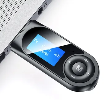 Автомобильный адаптер Bluetooth 5.0 Беспроводной аудиопередатчик приемник 3.5 AUX USB ключ громкой связи с ЖКдисплеем для ПК телефона