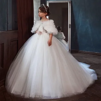 Белые кружевные платья для девочек, платье для первого причастия длиной до пола, платья принцессы в цветочек для свадеб