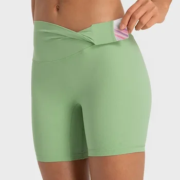 Женские спортивные узкие шорты Lulu Align с высокой талией, Дышащие быстросохнущие штаны для бега, фитнеса, йоги, велоспорта, короткие штаны