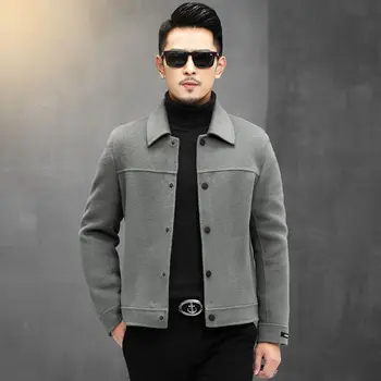 Зимнее Мужское шерстяное пальто, короткая куртка, приталенные повседневные пальто, Корейская однотонная верхняя одежда, ветровка с отложным воротником, верхняя одежда G87