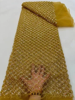 Кружевная ткань с блестками из африканского бисера 2023, высококачественный французский бисерный материал, новейшие нигерийские кружевные ткани для вечерних платьев
