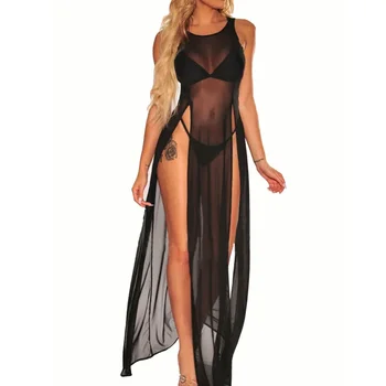 Модное Сексуальное женское кружевное пляжное платье-юбка, суперэластичное длинное ночное платье из разноцветной сетки, европейская и американская одежда для сна