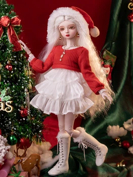 Новая кукла ручной работы 1/3 Bjd, полный комплект, большие 60 см Белые волосы и красная одежда, Рождественская кукла для девочек с шариковыми шарнирами, игрушки, подарок для девочек