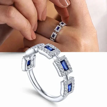 Новое инкрустированное голубое квадратное кольцо с цирконием, европейское и американское модное обручальное кольцо, модный головной убор для темперамента