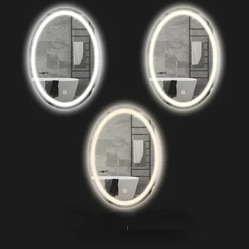 Овальное умное зеркало для макияжа в ванной комнате, 3 цвета, регулируемая светодиодная подсветка, Многофункциональное для декора спальни