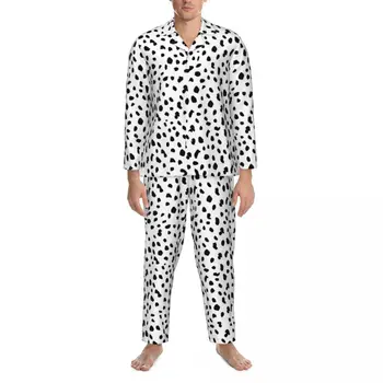 Пижамные Комплекты с Принтом Собаки Далматинца, Черно-Белые Удобные Пижамы, Мужские Повседневные Пижамы С Длинным Рукавом, 2 Предмета, Пижамы Большого Размера XL