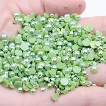Полукруглые жемчужины из смолы травянисто-зеленого цвета AB 2-12 мм и разных размеров, не требующие исправления, клеятся на бусины для 3D-дизайна ногтей DIY Decoration