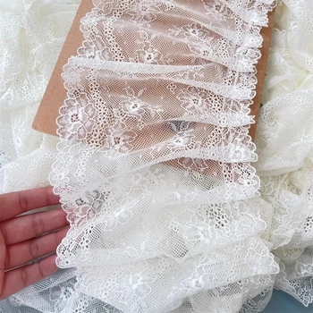 Приятная молочно-белая жаккардовая плиссированная хлопчатобумажная кружевная ткань, свадебное платье 