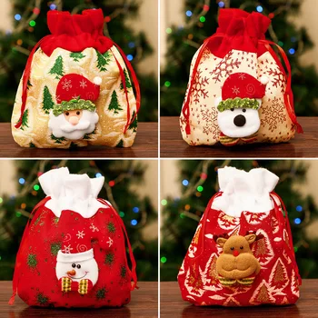Рождественские украшения Подарочный пакет из красной матовой ткани Пакет для конфет Подарочный пакет Принадлежности для украшения Старик Снеговик Олень Колокольчик Яблочный пакет