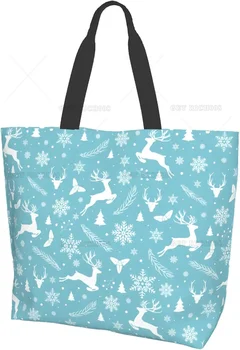 Синяя сумка с зимним оленем, большие многоразовые эко-сумки для покупок, портативная сумка для хранения, сумка из супермаркета, сумки-тоут для женщин