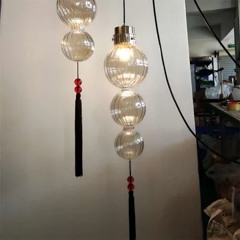 Стеклянная люстра в китайском стиле, Витражная дизайнерская лампа, Тыква с Кисточками, Светильники для кухни в Лофте, эстетический свет