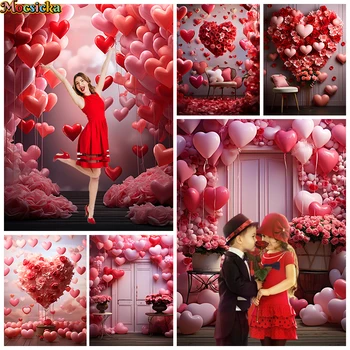 Фоновая фотография с любовью в виде розового сердца, Душ с воздушным шаром из Красной розы, Девушки для взрослых, Фон на День Святого Валентина, Студия свадебного декора