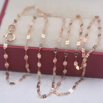 Цепочка из настоящего чистого розового золота 18 Карат для женщин, женское ожерелье с клеверным звеном 1,8 мм, 18 дюймов, Рождественский подарок