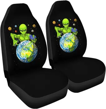 Чехлы для автомобильных сидений в стиле хиппи Space Alien Pupper Space UFO Набор из 2 универсальных защитных чехлов для автомобильных сидений, подходящих для автомобиля