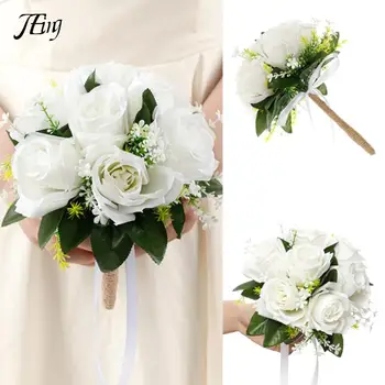 Шелковые свадебные букеты с цветами Свадебный букет из искусственных натуральных роз Белое шампанское для подружек невесты